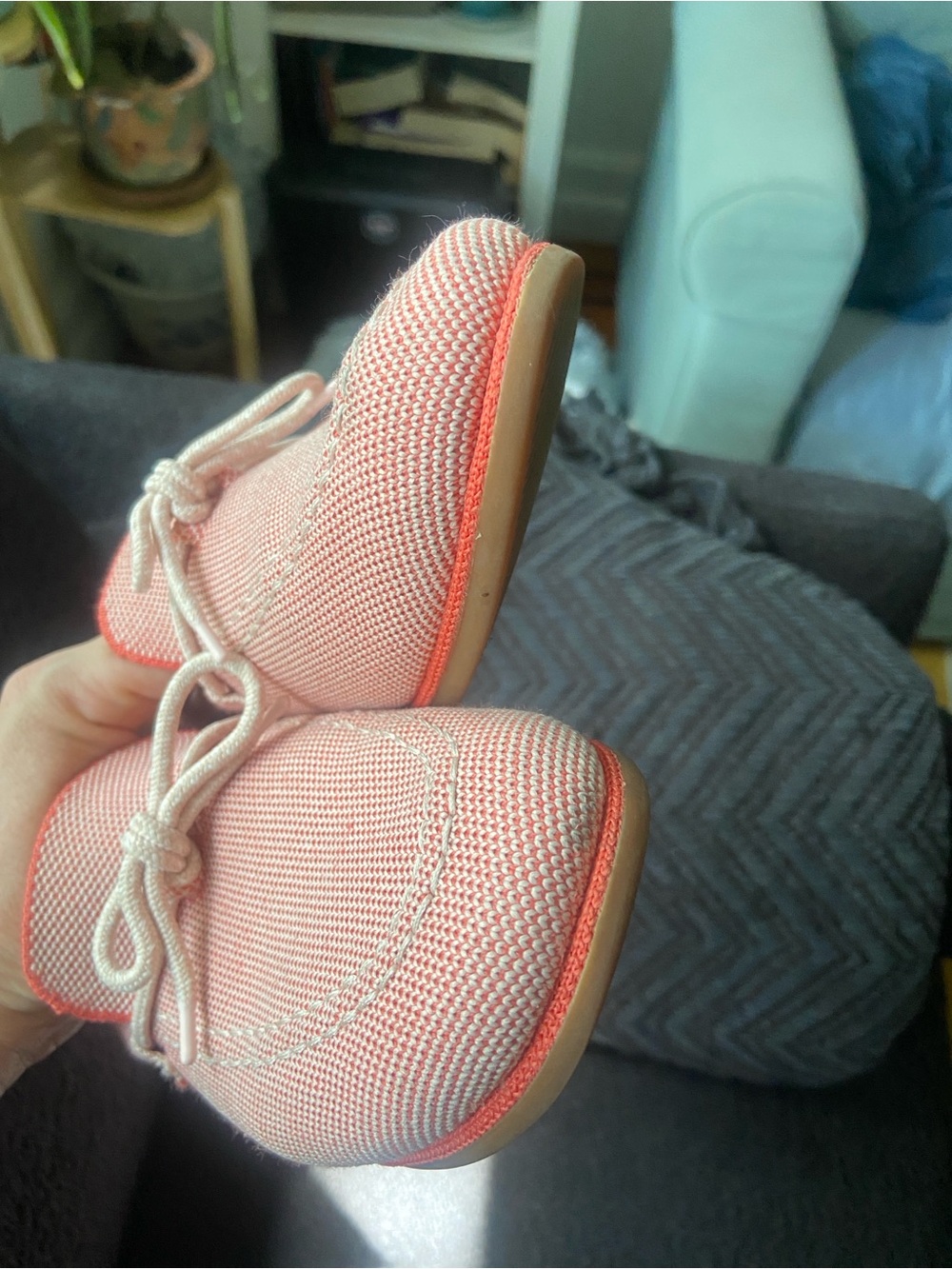 Rothy's Pink Knit Slip-On Loafers with Cream Laces - Picture 2 of 9